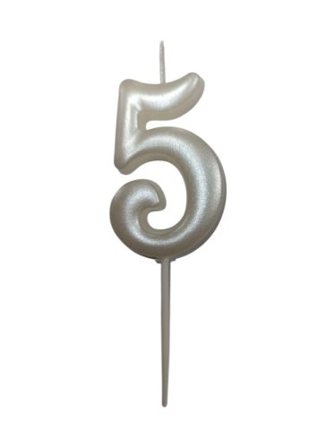 számgyertya  gyöngyház fehér  "5" - dobozos