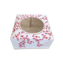 Süteményes doboz ablakos rózsaszín szíves 19x19x9 cm