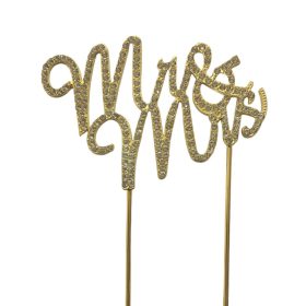Tortába szúrható Strassz beszúró Mr és Mrs arany 10cm