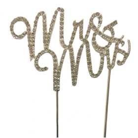 Tortába szúrható Strassz beszúró Mr és Mrs ezüst 10cm