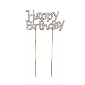   Tortába szúrható Strassz beszúró Happy Birthday ezüst 9cm
