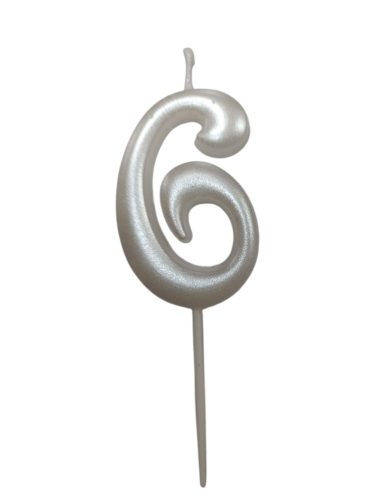 számgyertya  gyöngyház fehér  "6" - dobozos