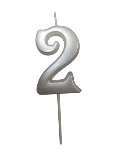 számgyertya  gyöngyház fehér  "2" - dobozos