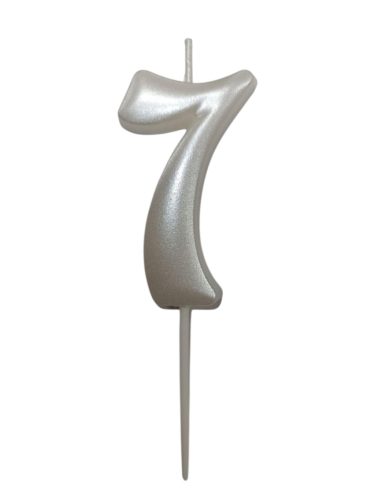 számgyertya  gyöngyház fehér  "7" - dobozos