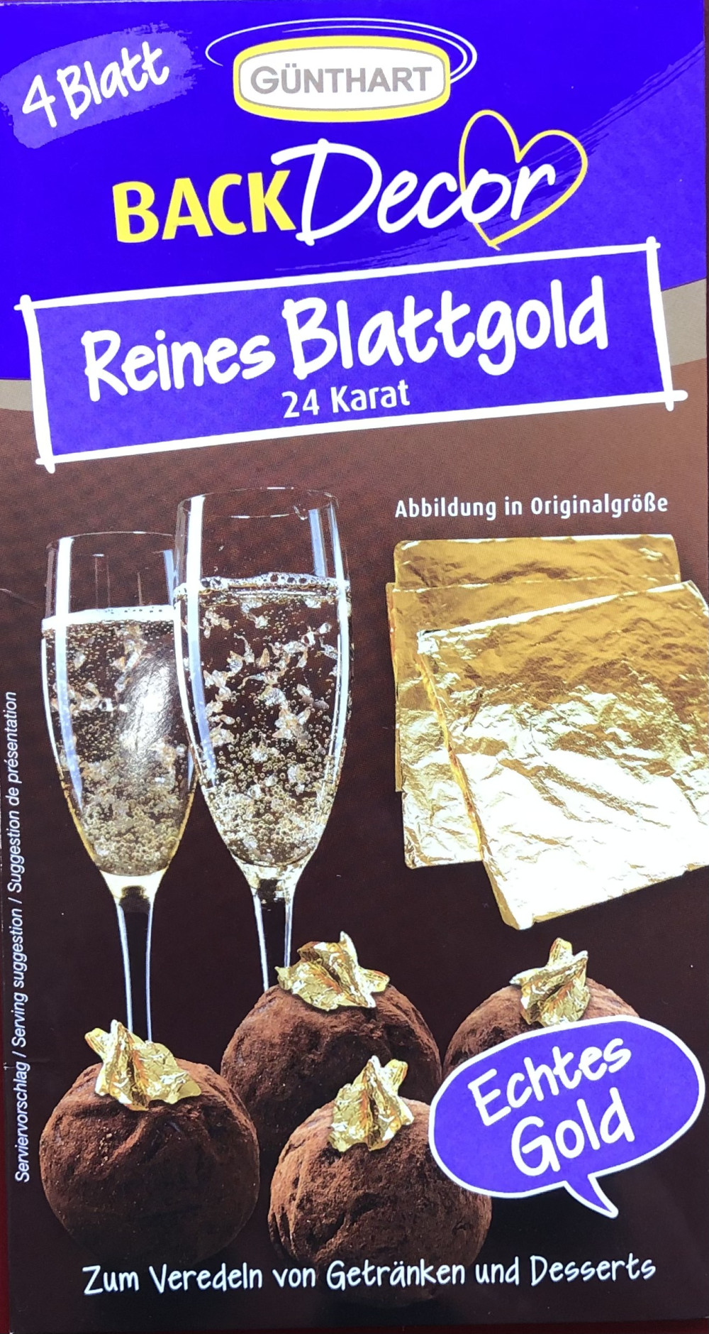 Image of Ehető arany fólia 38x38mm 24k (4db)