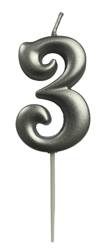 Image of Gyertya ezüst "3" - dobozos