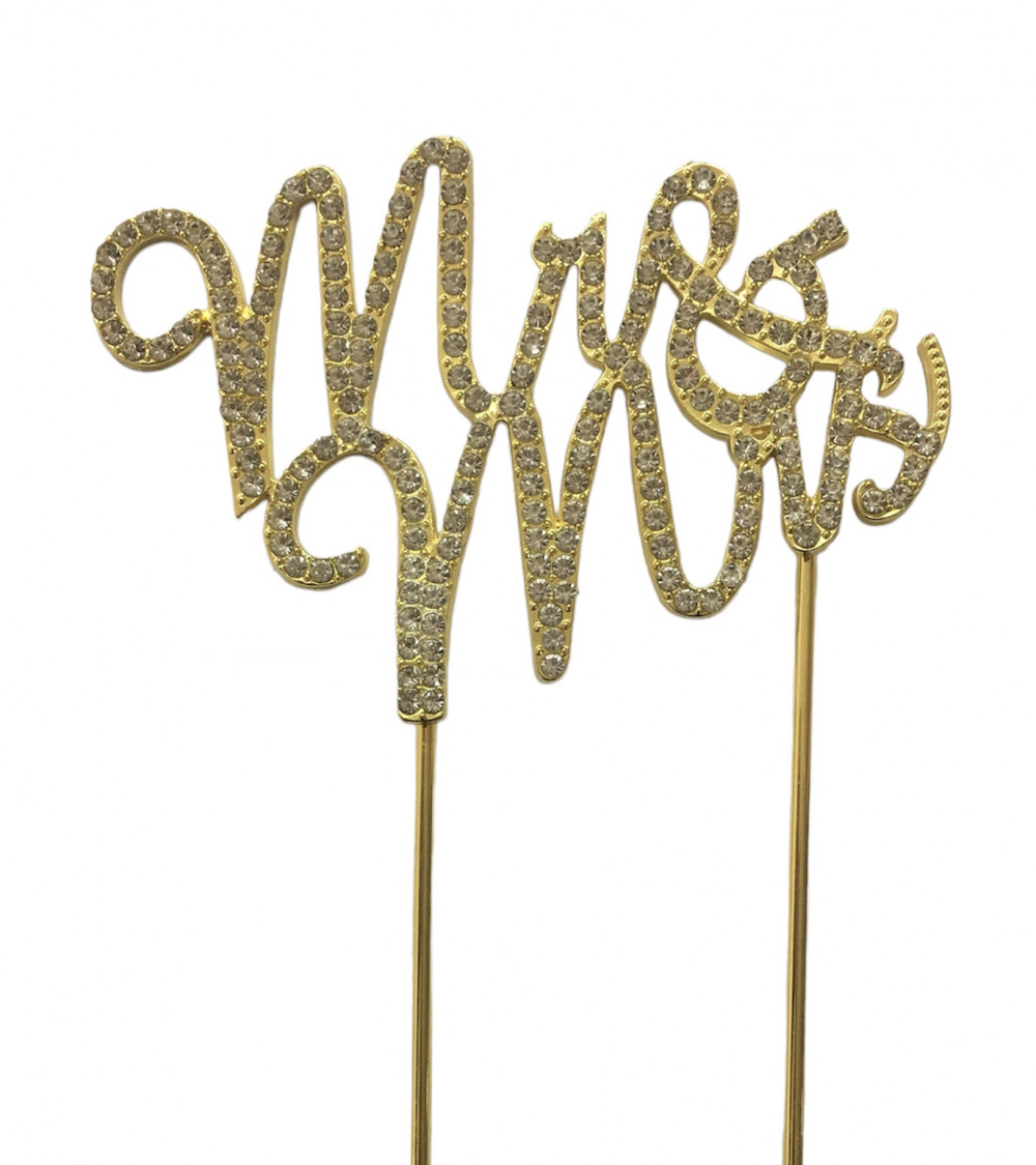 Image of Tortába szúrható Strassz beszúró Mr és Mrs arany 10cm