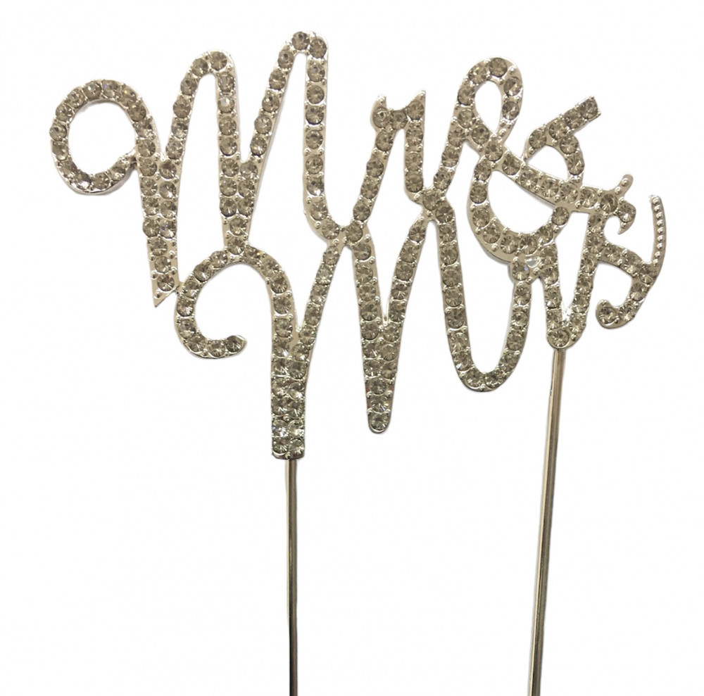 Image of Tortába szúrható Strassz beszúró Mr és Mrs ezüst 10cm