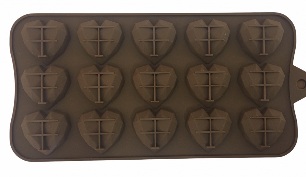 Image of Szilikon csoki öntőforma - Gyémánt szív 15db-os