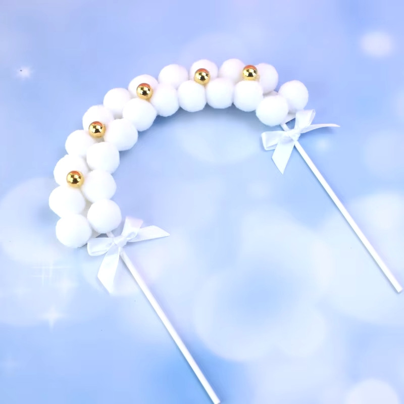 Image of Tortadekoráció pompom boltív - Fehér