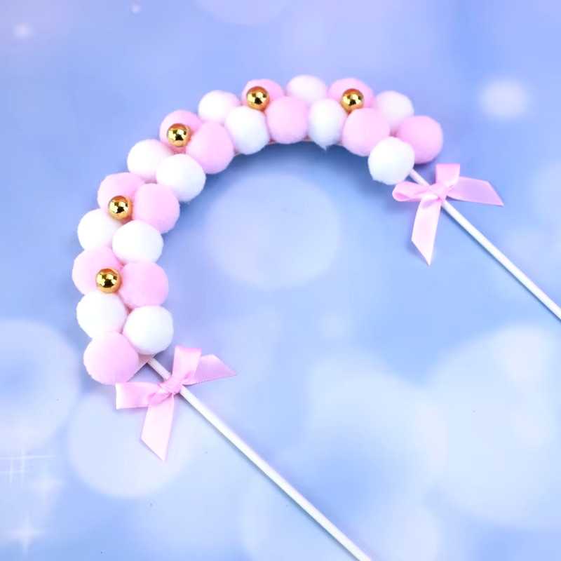 Image of Tortadekoráció pompom boltív - Fehér-Rózsaszín